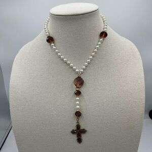 Amber brown beaded rosary